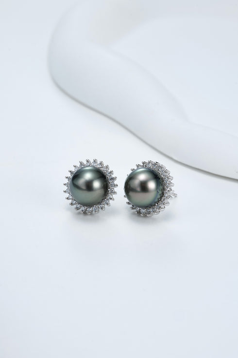 Tahitian Pearl Zirconia Sunflower Earrings